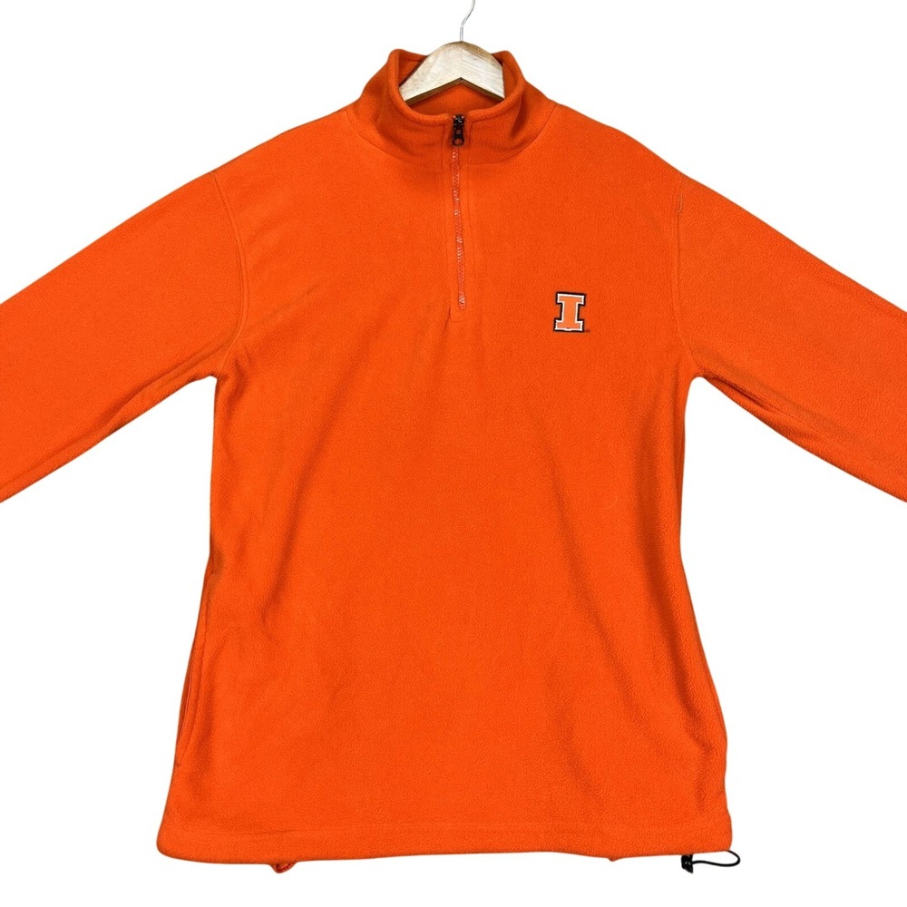 University of Illinois Red Oak Pullover Mens M Orange 1/4 Zip Fleece NCAA